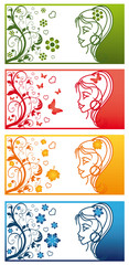 Four Seasons Banners with women. vector