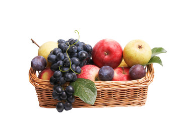 Ripe fruits at the wooden basket.