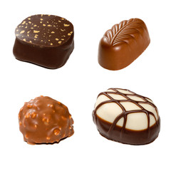 chocolats sur fond blanc