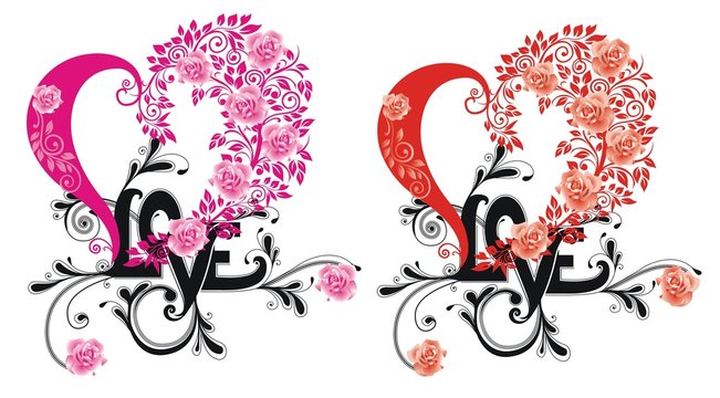 the word 'Love' and hearts isolated on white