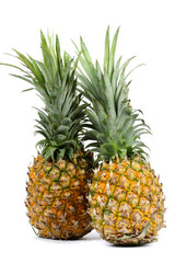 菠萝在白色背景下近距离拍摄