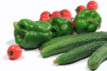Fresh vegetables，Green pepper, cucumber, tomato