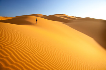 Fototapeta na wymiar sporty woman walking through desert