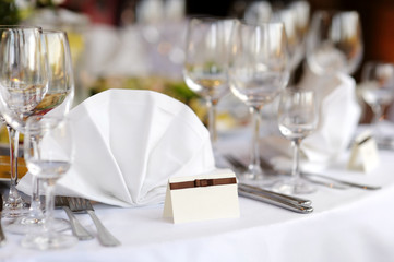 Place card on the white festive table