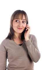 young female with mobile phone  isolated on white