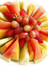 A plate of assorted fruit.