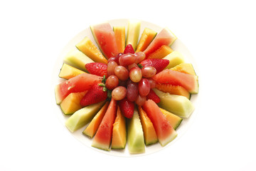 A plate of assorted fruit.
