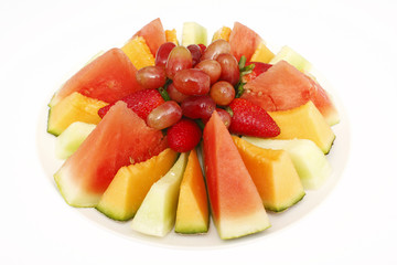 A plate of assorted fruit.