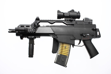 An assault rifle with a folding stock