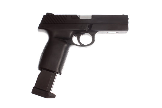 A semi-automatic pistol with an extended magazine.