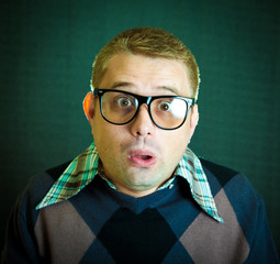 Portrait of the funny nerd guy