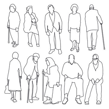 Old People Line Style Set