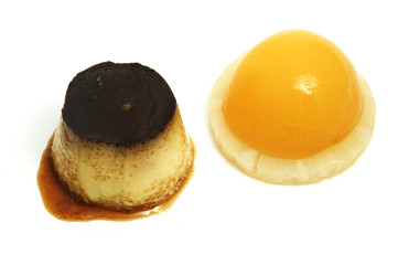 flan,peach and pineapple