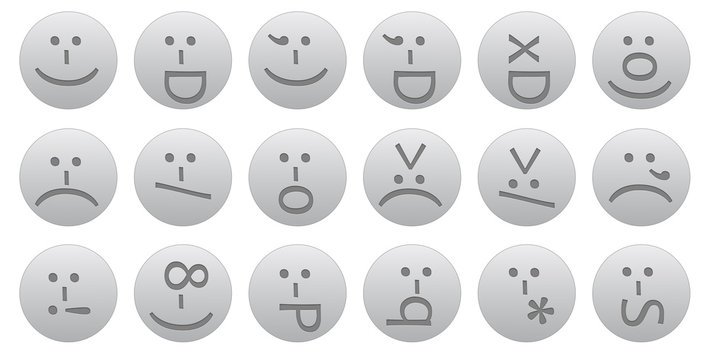 18 editable letterpress-styled ascii vector smileys