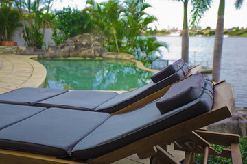 Deck chairs by the pool