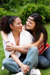 Fototapeta premium Mother and daughter against the nature