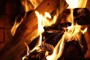 Fototapeta premium Burning fire wood in a fireplace