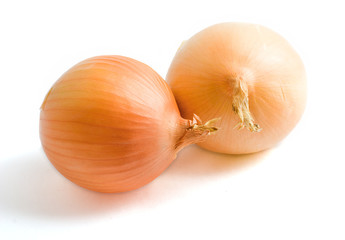 two yellow onion bulbs