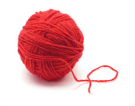 skein of yarn in red isolated on white background