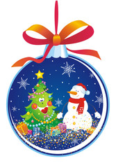 Christmas tree decoration with snowman and fir-tree