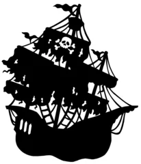 Crédence de cuisine en verre imprimé Pour enfants Mysterious pirate ship silhouette