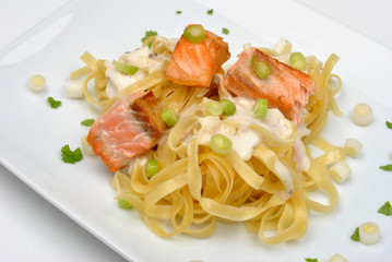 steamed wild salmon steak with home made pasta