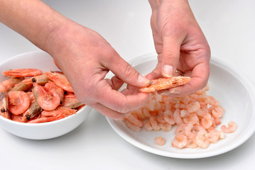 some fresh organic prawns ready to prepare