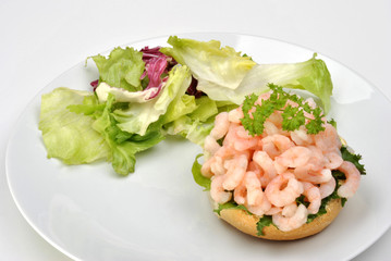 some fresh organic prawns with mayonnaise and salad