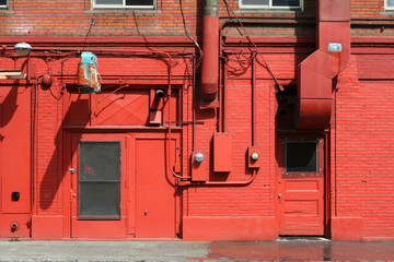 Painted brick on old building.