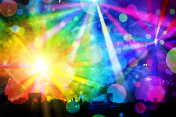 Disco light crazy city.  New year event - obrazy, fototapety, plakaty