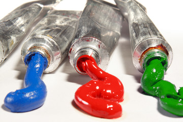 Tubes with colorful paints.