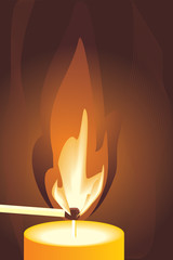 Fototapeta premium Burning match and candle. Fragment. Vector