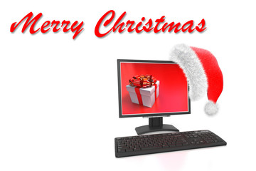 Santa hat with the computer