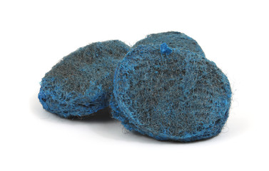 Three steel wool pads with blue soap