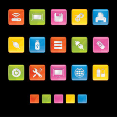 Glossy Square Icons - Computer Equipment in Black