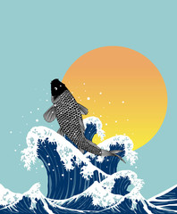 japanses fish jumping in wave - 19404809