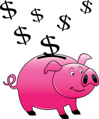 a pink piggy bank with $