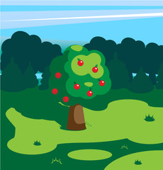 Obraz premium Apple-tree on solar glade in wood. Vector