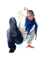 man cool modern dancer isolated on white