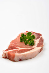 fresh organic beef shin steak and white background