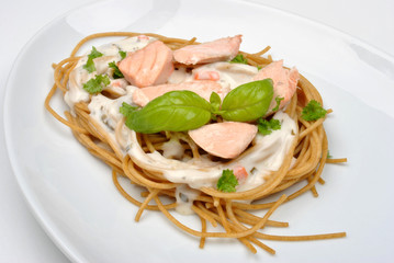 steamed wild salmon steak with home made pasta