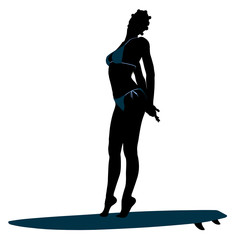 African American Female Surfer Silhouette Illustration