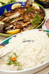 Grilled trout and rice