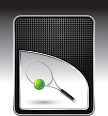 tennis racket and ball black checkered background