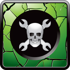 skull and wrenches green cracked web button