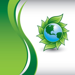earth with leaves vertical green wave background
