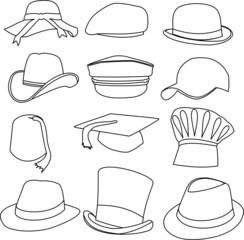 Lots of Hats Line Style Drawing