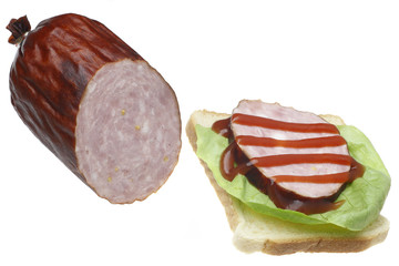 Sausage and sandwich.