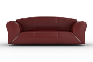 Isolated red leather sofa. An interior. 3D image.