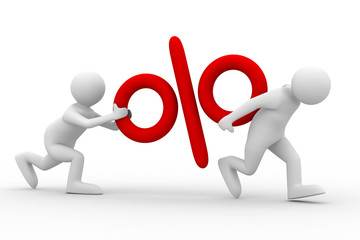 two man carry percent on white background. Isolated 3D image